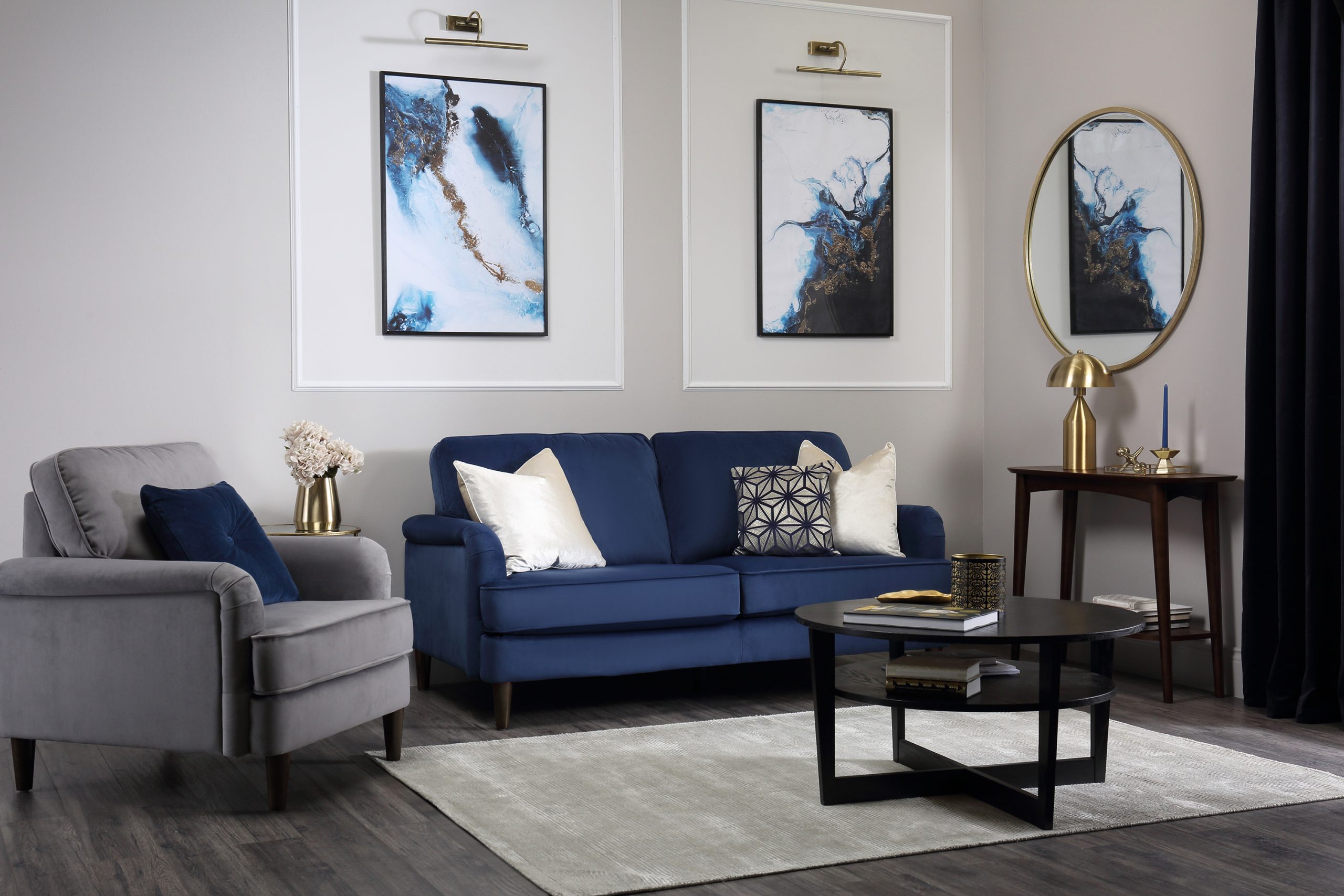Fc Pembroke Blue Velvet 3 Seater Sofa Www.furniturechoice.co.uk