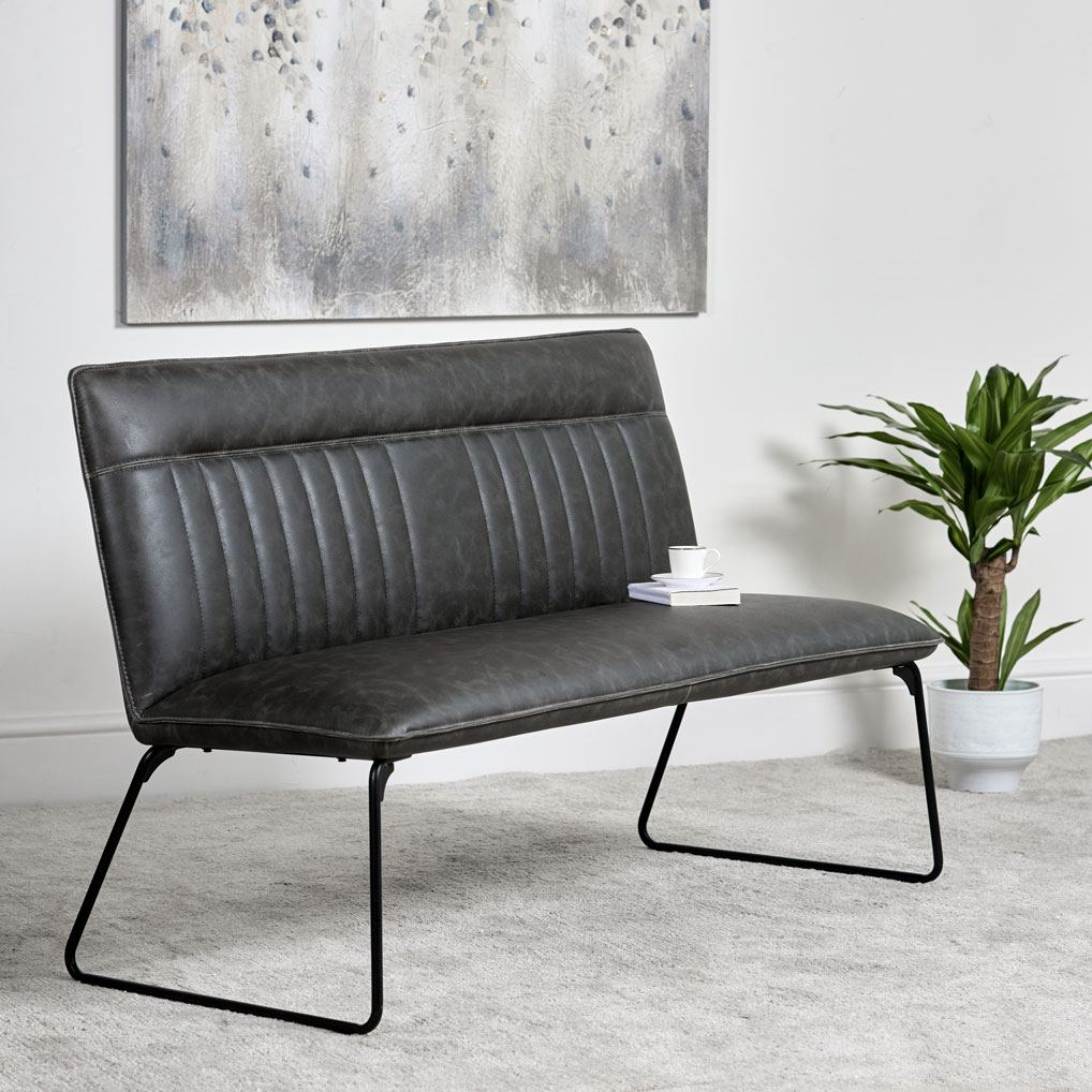 Grey-faux-leather-bench